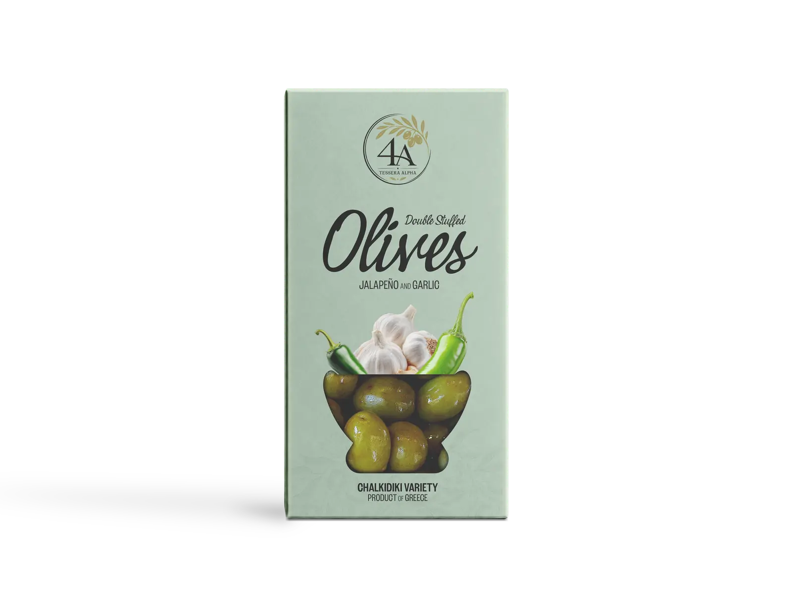 Double stuffed olives with jalapeño pepper and garlic — 4A Tessera Alpha box